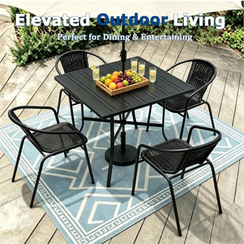 Image of 4 Stackable Wicker Patio Chairs, Weather-Resistant Outdoor Seating, Ideal for Balcony Porch Lawn & Small Patio Furniture Set Decor, Black