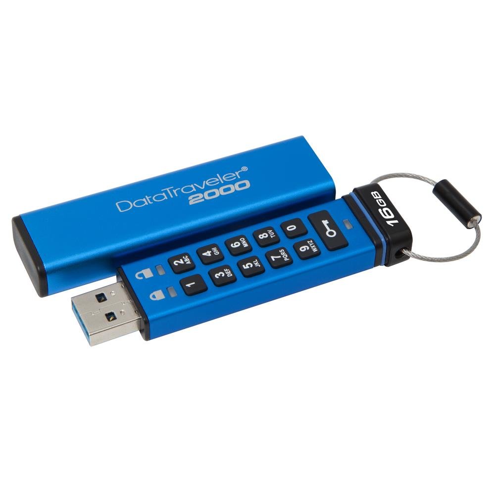 Kingston DataTraveler 2000 DT2000/16GB - Memoria USB 3.0 de 16 GB cifrada con Teclado, Tipo Llave, Sin Especificar