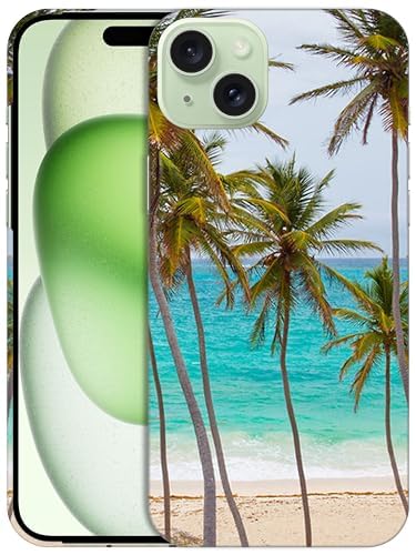 GlamCase for iPhone 15 Plus Case - Tropical Palm Tree On Beach Design Printed Cute Plastic Hard Snap on Protective Back Phone Case/Cover for iPhone 15