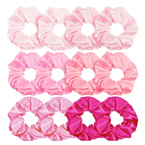 KICOSY Pink Silk Hair Scrunchies for Women Girls 12Pcs Bulk for Thick Hair No Damage Hair Ties Accessories