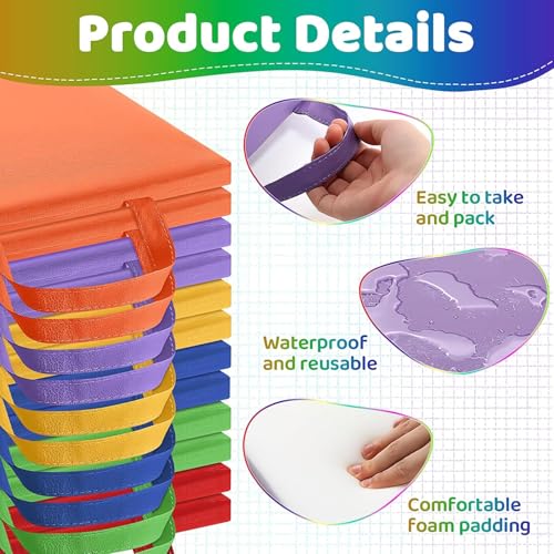 PQHIQ 12 Pack Floor Cushions for Kids, Floor Pillows for Sitting, Flexible Seating for Classroom Elementary, Rainbow Colors Carpet Squares for Office Tatami Daycare Yoga Meditation(30 x 30 x 2.5 cm) - Image 3