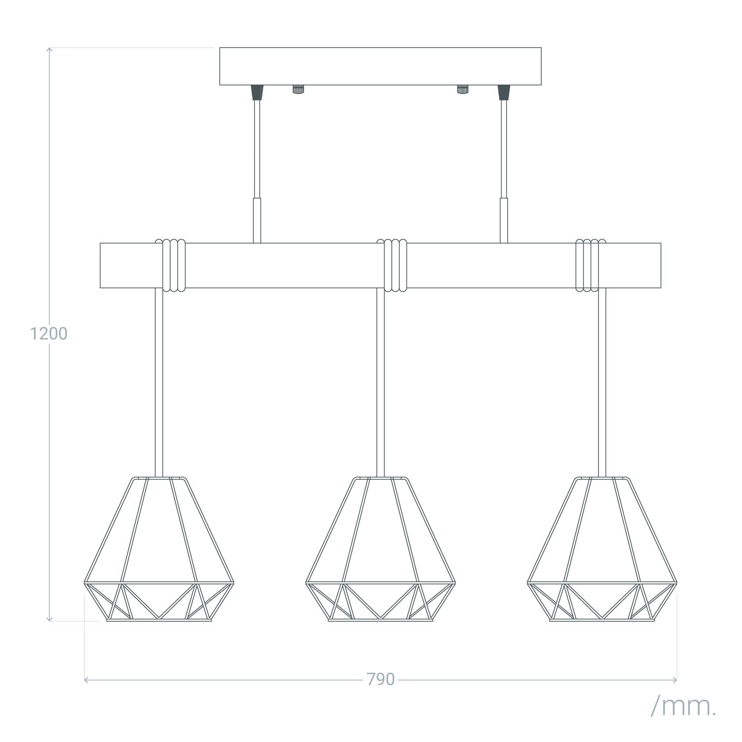 LEDKIA Lámpara Colgante Metal Sardo 3 Focos Negro | Estilo Industrial Retro | Compatible con Bombillas E27 | Altura Regulable | IP20 para Interiores; Negro; Metal