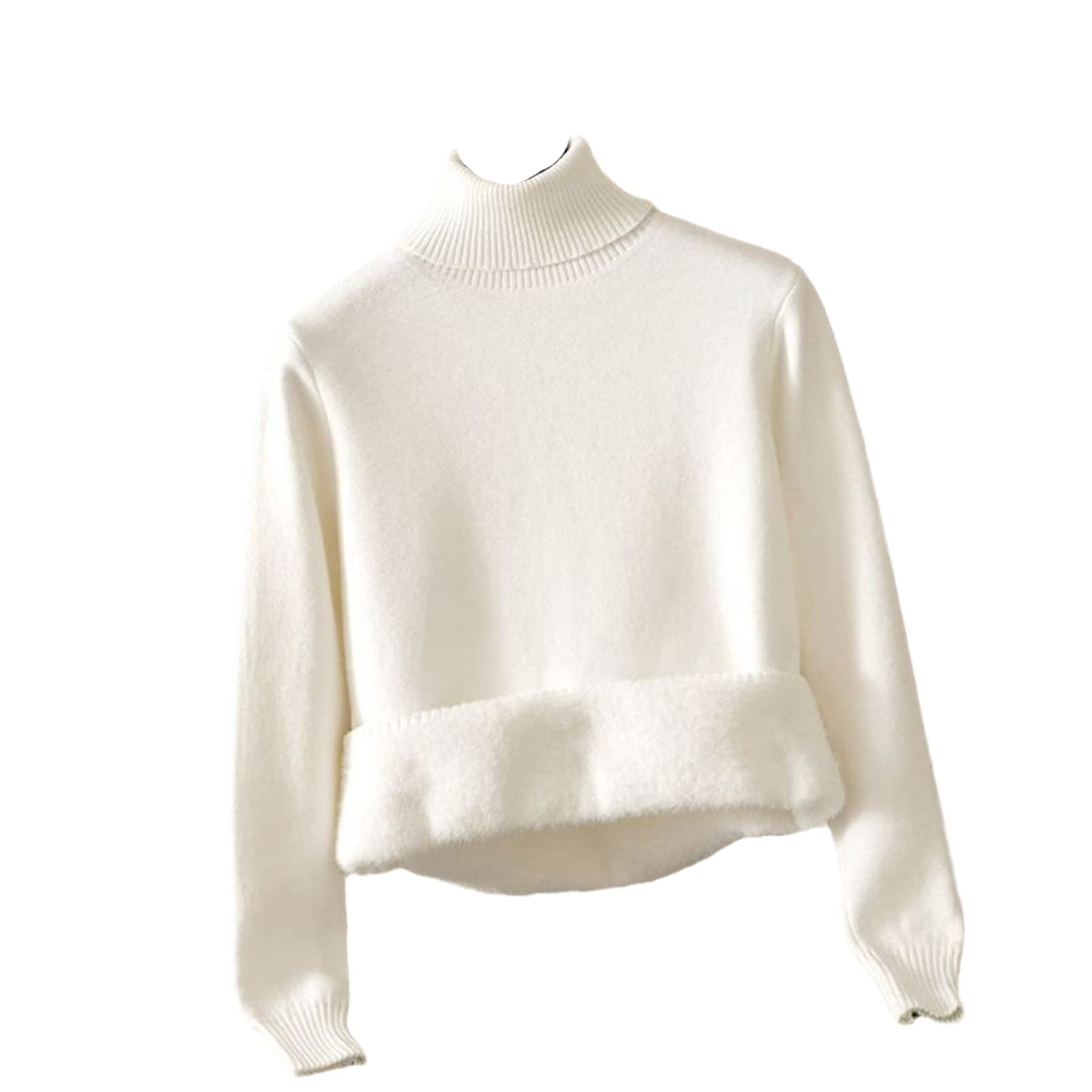 Inverno Caldo Soffice Maglione Donne Dolcevita Elegante Maglia Pullover Jumper Top, Bianco 9046, Taglia unica