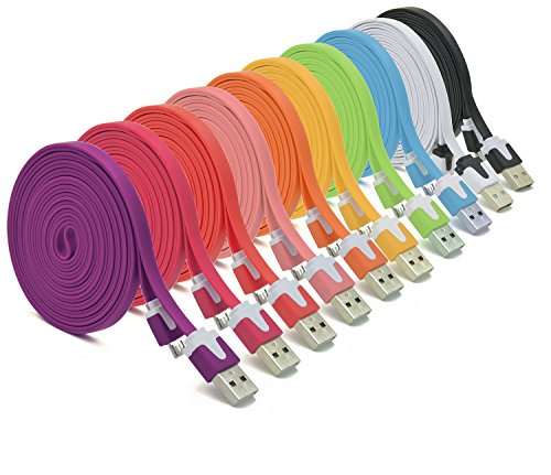 10pcs/lot 10 Colors Colorful 3M 10 FT Long Flat Micro USB Data Sync Charging Cable Cord for Samsung Galaxy S3 HTC BlackBerry