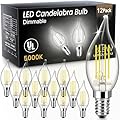 TJOY LED Candelabra Bulb Dimmable, 60W Equivalent LED Chandelier Light Bulbs, 5.5W 5000k Daylight 600LM CA11 Flame Tip Vintage LED Filament Candle Bulb with Decorative E12 Candelabra Base, 12 Pack