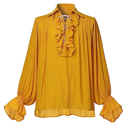 Camisa de pirata para hombre GRACEART camisa medieval de algodón lino con volantes amarillo XS
