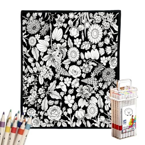 DIY Coloring Blanket for Adults – Color Your Own Blanket with 24 Markers, Washable Cozy Velvet Kit for Everyday Use & Home Decor, Ideal for Birthday Party (Black)
