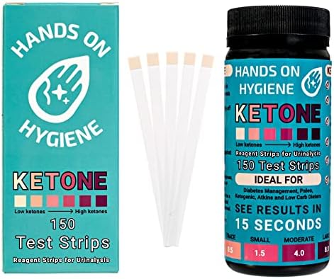HANDS ON HYGIENE Ketone Urinalysis Test Strips,150 Count, Ideal to Help with Ketogenic, Atkins Diets, Low-Carb Diets and Intermittent Fasting.