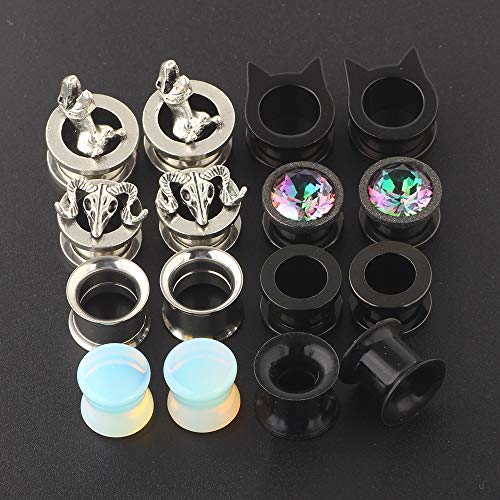 Tianci Fbyjs 8 Pairs Cz Gems Ear Tunnels Plugs Gauges Stainless Steel Tyrannosaurus Expander Stretcher Piercings Opal Glass Silicone Black Dinosaur (14Mm=9/16'') #TOP2