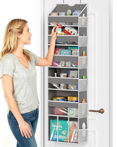 Deal: GGUO Over The Door Organizer with 6 Large Clear Pockets 12 Mesh Side Pockets - 50LB Heavy Duty Behind Door Storage, Door Hanging Storage for Closet Bedroom Bathroom Nursery Pantry
