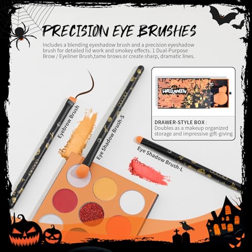 docolor Makeup Brush Set,5PCS Halloween Goth Makeup Brushes Powder Contour Eyeliner Brow Eyeshadow Brush Set with 9 Colors Halloween Eyeshadow Palette,1PC Makeup Sponge Puff&3PCS Halloween Scar Tattoo — view 3
