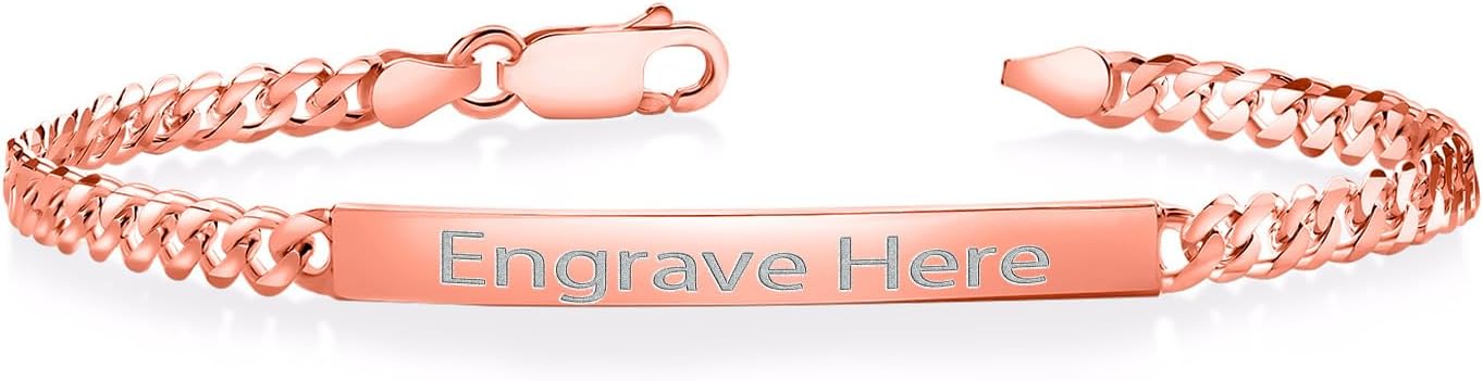Made in Italy 925 Sterling Silver Customized and Personalized Engravable ID Curb Chain Bracelet (7,7.5,8,8.5 Inch, 4MM Wide, Lobster Clasp)