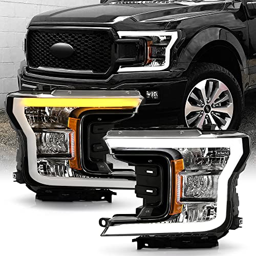 ACANII - For [Halogen Model] 2018-2020 Ford F150 Pickup Black LED Tube SwitchBack Signal Headlights Headlamps Left+Right