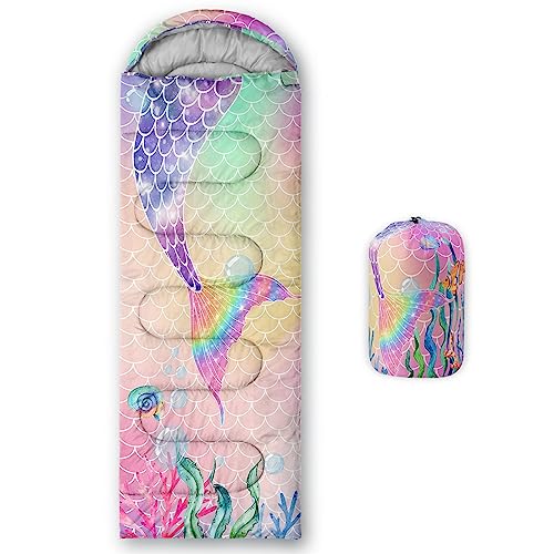 Datura Home - Saco de dormir para ninos, con estampado de cola de sirena, ligero, calido, portatil, para exteriores, impermeable