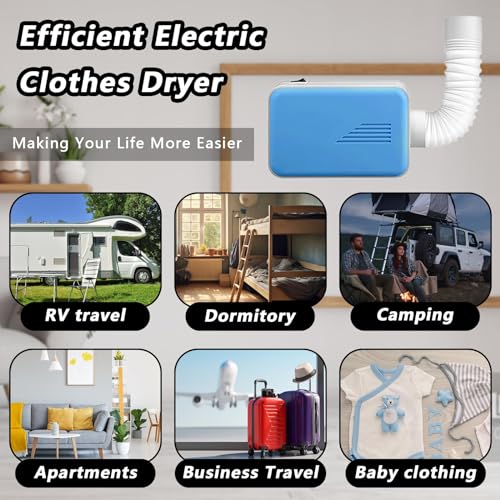 Draagbare elektrische wasdroger, 600 W heteluchtdroger voor binnen, met blaasslang en stoffen hoes, met blaasslang en stoffen hoes, voor het opwarmen van futons, kleding, schoenen nat, - Image 5