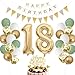 18. Geburtstag Deko: Salbeigrüne Luftballons mit Zahl 18, Grün-Weiß-Gold, Folienballons für Jungen & Mädchen, Tortendeko für 18. Geburtstag