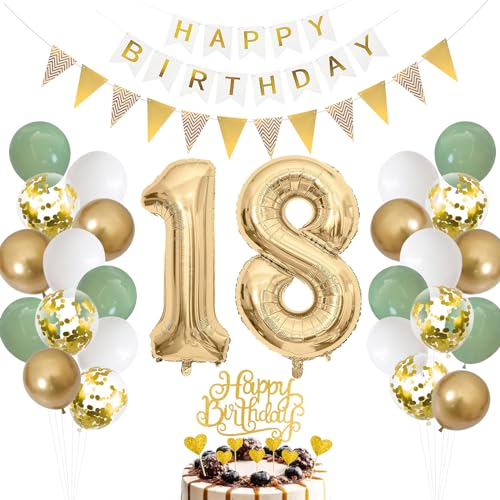 18. Geburtstag Deko: Salbeigrüne Luftballons mit Zahl 18,...