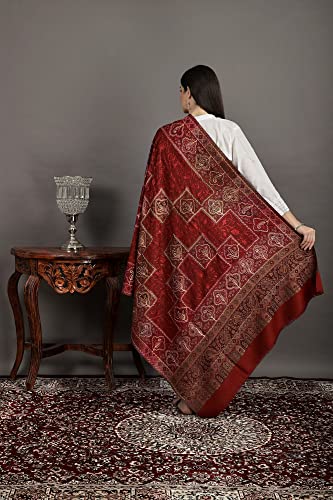 Haute-Red Jamawar Wool Shawl From Amritsar With Aari Embroidery and Paisley - Wool3