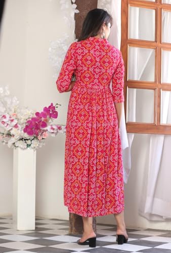 Image of Women's Long Sleeve Floral Print Kurti Dress, Pink
