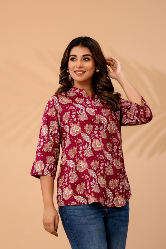 Image of Women's Cotton Printed Kurta Top | 3 /4 Sleeve Straight Kurti Casual Outings