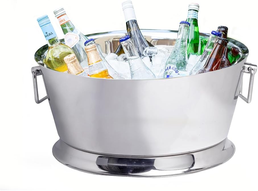 Sol Living Beverage Tub Large Drink Bucket with Handles Stainless Steel Bottle Cooler Double Wall Insulated Ice Bucket for Hosting Parties - 8 Gallon Capacity
