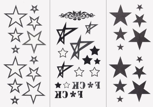 3-packs Daylite Temporary Tattoo Art - Variety Stars, Sexy Fashion Stars Tattoo