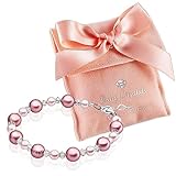 Baby Crystals Pretty Sterling Silver Baby Bracelets for Girls with Pink Simulated Pearls and Crystals, Toddler Girls Jewelry, Little Girl Pearl Bracelet for Girl, Keepsake Birthday Gifts