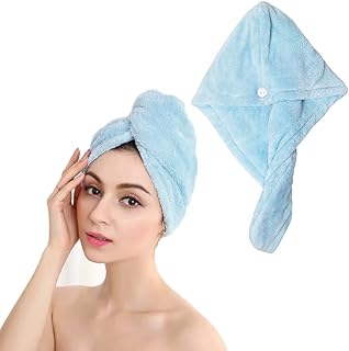 Toallas de Microfibra para Secar el Pelo, Turbante de Secado Rápido Superabsorbente con Botón, Gorro para Cabello Largo, R...