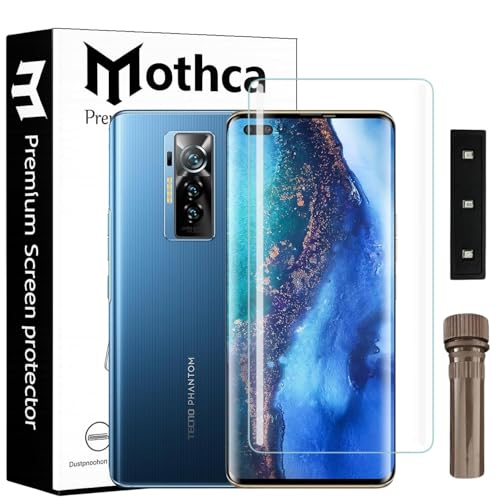 Image of Mothca Curved UV Tempered Glass Screen Protector for Tecno Phantom X | Transparent | Pack of 1 | Full Screen Coverage with UV Installation Kit