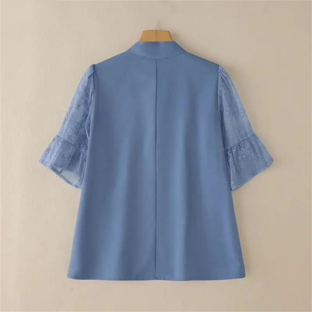 Camicette estive da donna in pizzo patchwork da ufficio eleganti con colletto a fiocco camicia a maniche svasate tinta unita cave top tunica