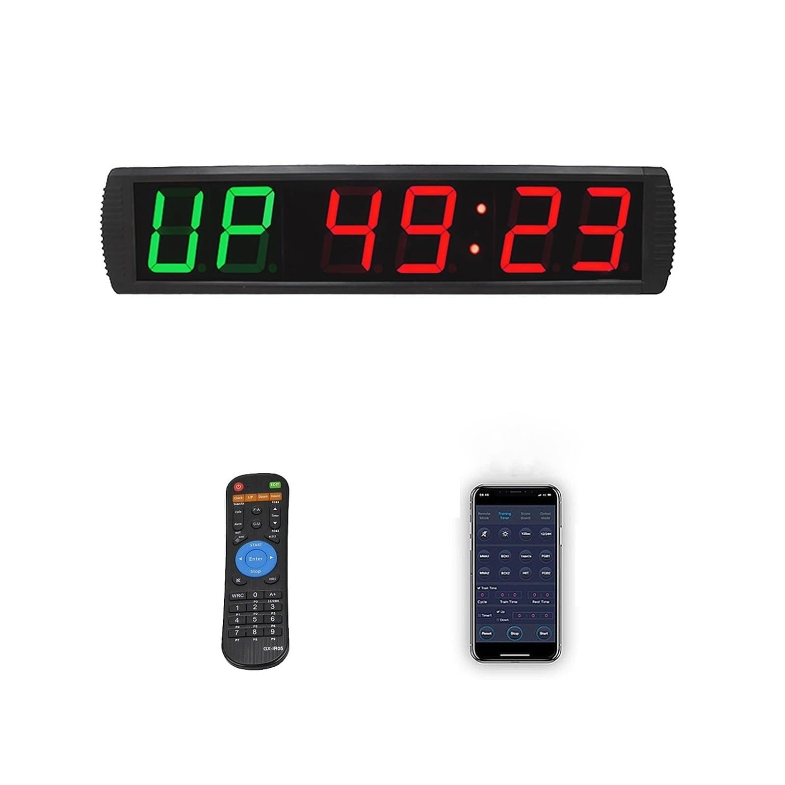 Gym Timer, Temporizador de intervalos LED programable de 4 pulgadas, reloj de cuenta regresiva, cronómetro for gimnasio interior, deporte de Fitness(Green-app-remote)