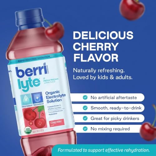 Image of Berri Lyte Organic Electrolyte Drink - Cherry Flavor - Plant-Based Hydration with Coconut Water, Natural Electrolytes, USDA Organic for Kids & Adults, 1 L, 4-Count