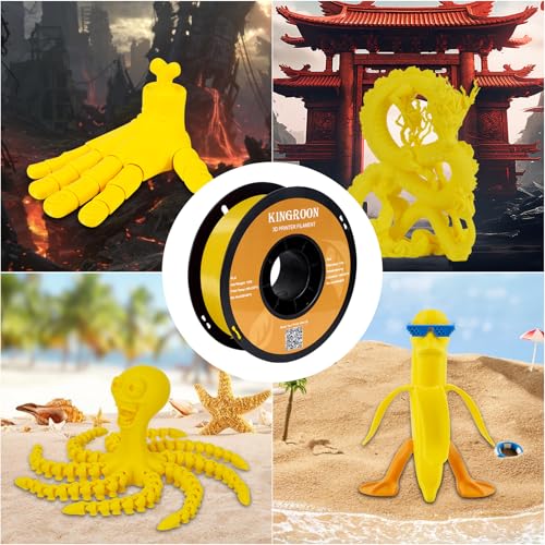 Image of Kingroon PLA 3D Printer Filament, Dimensional Accuracy + /- 0.02 mm, 1 kg Spool(2.2lbs), 1.75 mm,Yellow
