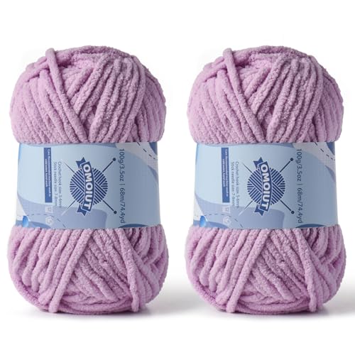 Image of 2 Pack Chunky Chenille Yarn for Crocheting, Baby Yarn for Crocheting Soft Blankets, Bulky Yarns for Crochet Amigurumi, 200g (148.7yds) Fluffy Velvet Yarns for Hand Knitting (2 Light Purple)