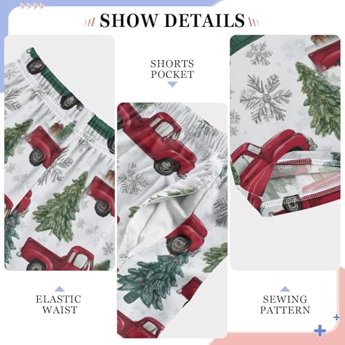 Red Vintage Truck Xmas Pajama Lounge Pants with Pockets Sleepwear Soft Elastic Waist PJ Bottoms 6-14 Years4