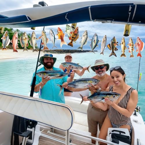 Image of Hooqict Fishing Hanging Banner Garland Fish Birthday Party Banner for Fish Birthday Party Decorations Gone Fishing Party Supplies Under The Sea Baby Shower Retirement Fathers Day Decorations