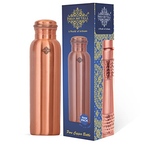 Indian Art Villa Pure Copper Water Bottle with Plain Matt Finish Design, Drinkware, Storage Purpose, Volume-750 ML, Pack of 1