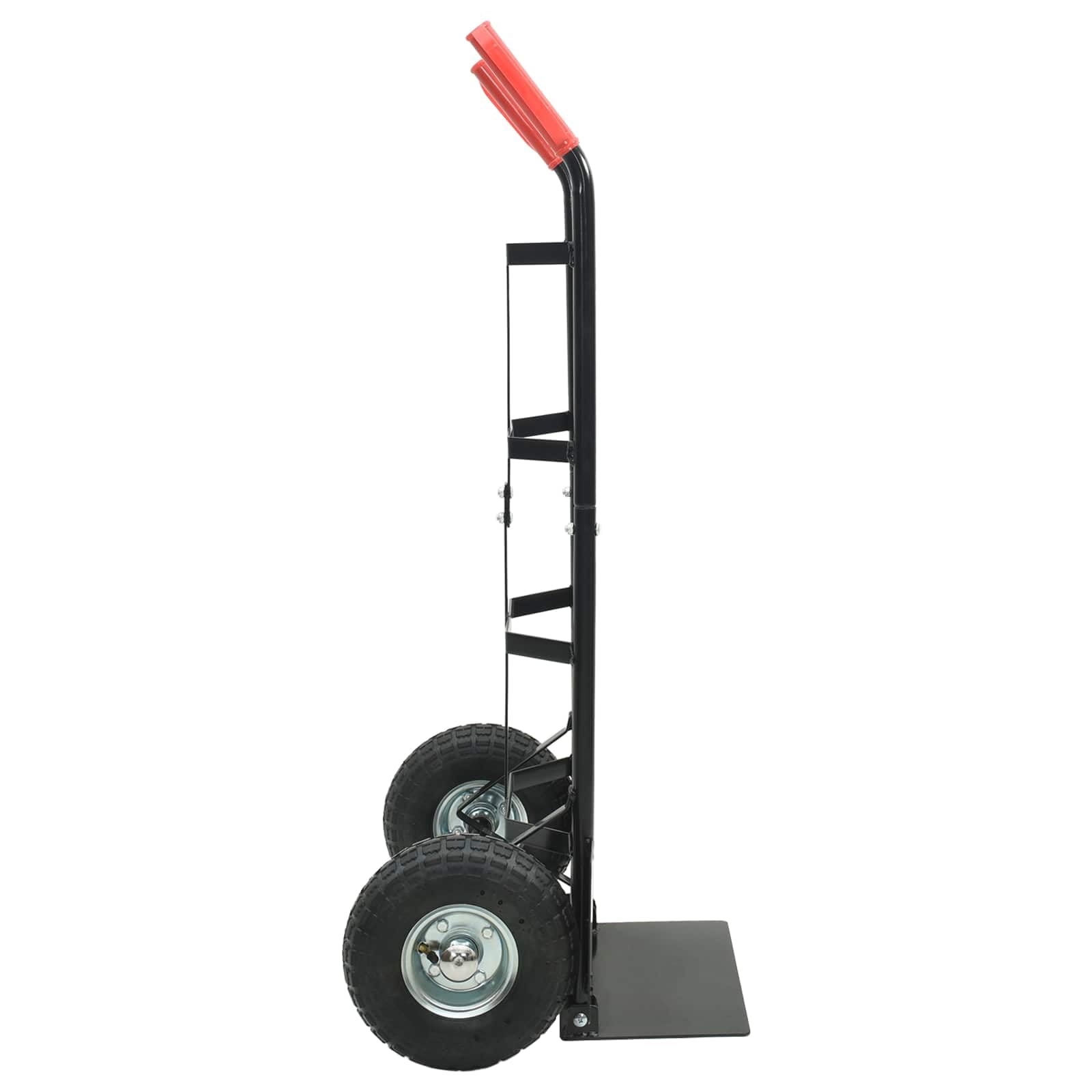 Carrello pieghevole in acciaio, portata 200 kg, carrello di trasporto con pneumatici e maniglia regolabile in altezza, carrello a mano per magazzino, garage, giardino, nero/rosso