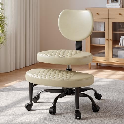 Image of Cross Legged Office Chair, 360 Swivel ADHD Chairs for Adults, Height Adjustable Ergonomic Cross Legged Office Chair with Wheels, Wide Cross Legged Chair for Meditation, Yoga (Beige)