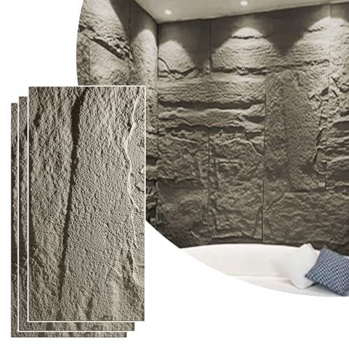 Faux Stone Wall Panel Exterior Interior, Waterproof PU Wall Covering Panels, 3D Wall Decor Paneling Wainscoting, Stacked Stone Siding Panel(Gray 1,3pcs)