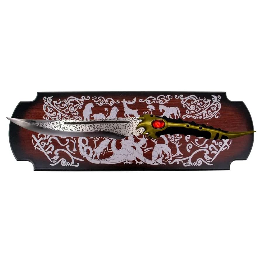 AMONT Daga Catspaw de Arya Stark, 49 cm, Hoja de Acero Inoxidable con Acabado Damasco, Base de Madera Incluida