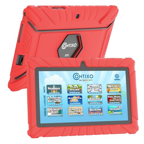 Image of Contixo V8 7 inch Kids Tablet - 32GB Storage, Pre-Loaded Exclusive Ad-Free Content, Android, Parental Controls, Durable Kid-Proof Case, IPS Touch Screen, Dual Camera, WiFi, Ages 3-12, Gift - Red