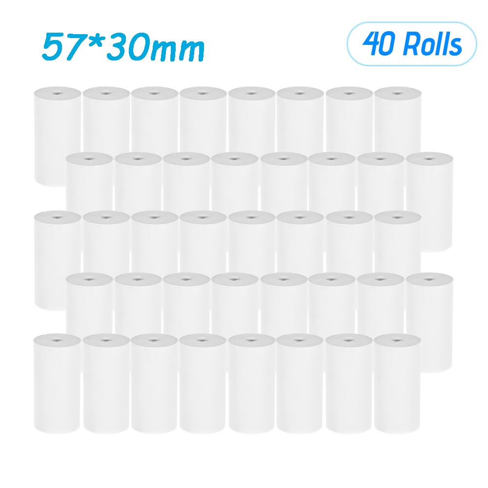 Rollo de Papel Térmico Recibo Rollo de papel de recibo térmico 57 * 30 mm (2.17 * 1.18in) Impresión de tickets de factura for la impresora de recibos de caja registradora, 40 rollos