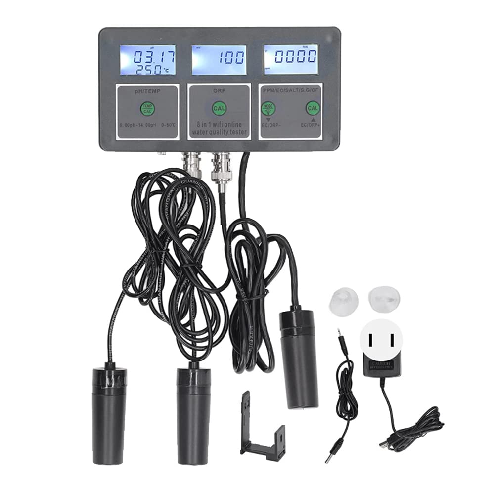 8-En-1 Outil de Testeur de Qualité de L' Rechargeable PH EC Sel ORP TDS Temp Test Multi-ParamèTres pour Aquarium EU Plug