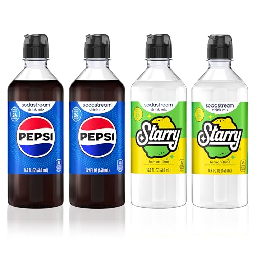 Image of SodaStream Pepsi Starry Beverage Mix Variety Pack, New Pour Bottle (440ml, Pack of 4)