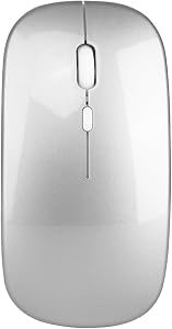 1PCS Slim Wireless Mouse, Ultra Thin Rechargeable 2.4G Portable Silent Mice with USB Receiver, for Laptop, PC, Android, Mac OS - Black (Silver)