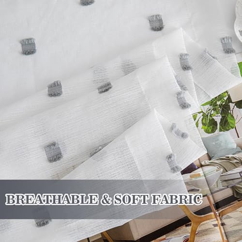 Image of MYSKY HOME Grey Patched Sheer Curtains for Living Room 84 Inches 2 Panels