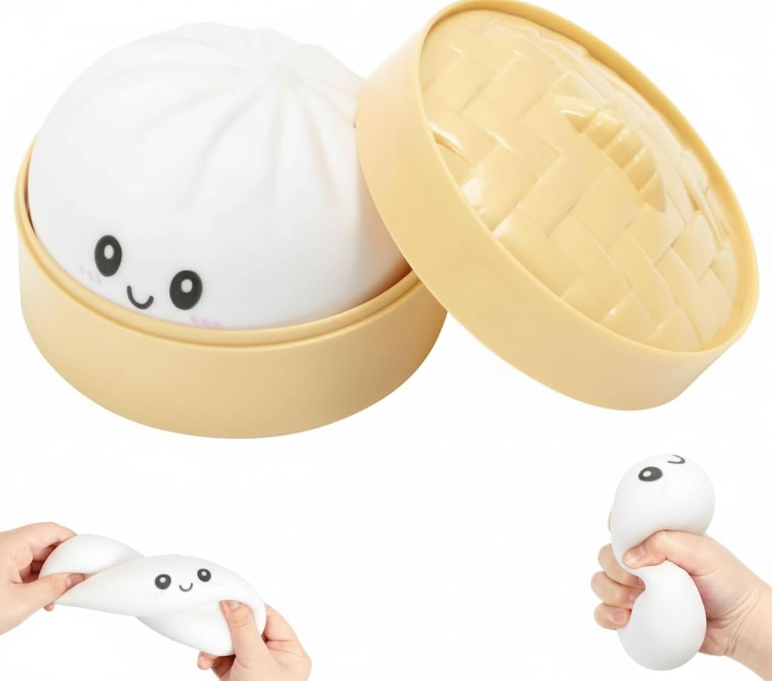 Colorful Dumpling, Glitter Squeeze Stress Toy With Steamer, Soft Squeeze Anxiety Relief Fidget for Adults(White)