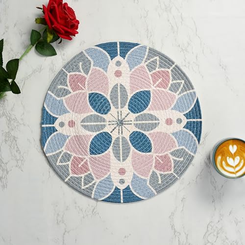 Image of LaVichitra Cotton Table Placemat | Dining Table Mat | Bed Side Table Mat | Cotton Round Shape Placemats | Washable PlaceMat for Shelves & Plant Pots - Pack of 1, Bohemian