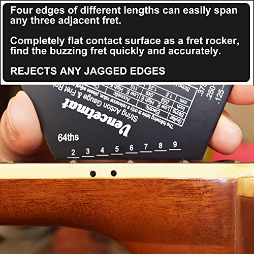 Vencetmat Guitar String Action Gauge, String Height Ruler, Guitar Fret Rocker, Fret Leveling Guide, Buzzing Fret Catcher, 1Mm Thickness, Laser Etching, High Precision Graduations,Luthier Tools #TOP4